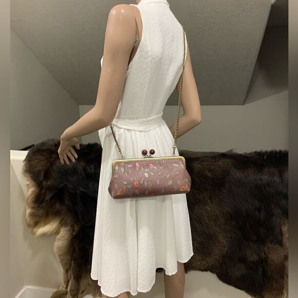 Handsewn Genuine Leather Wooden Ball Kisslock Clutch/Shoulder Bag/Crossbody - Picture 9 of 16